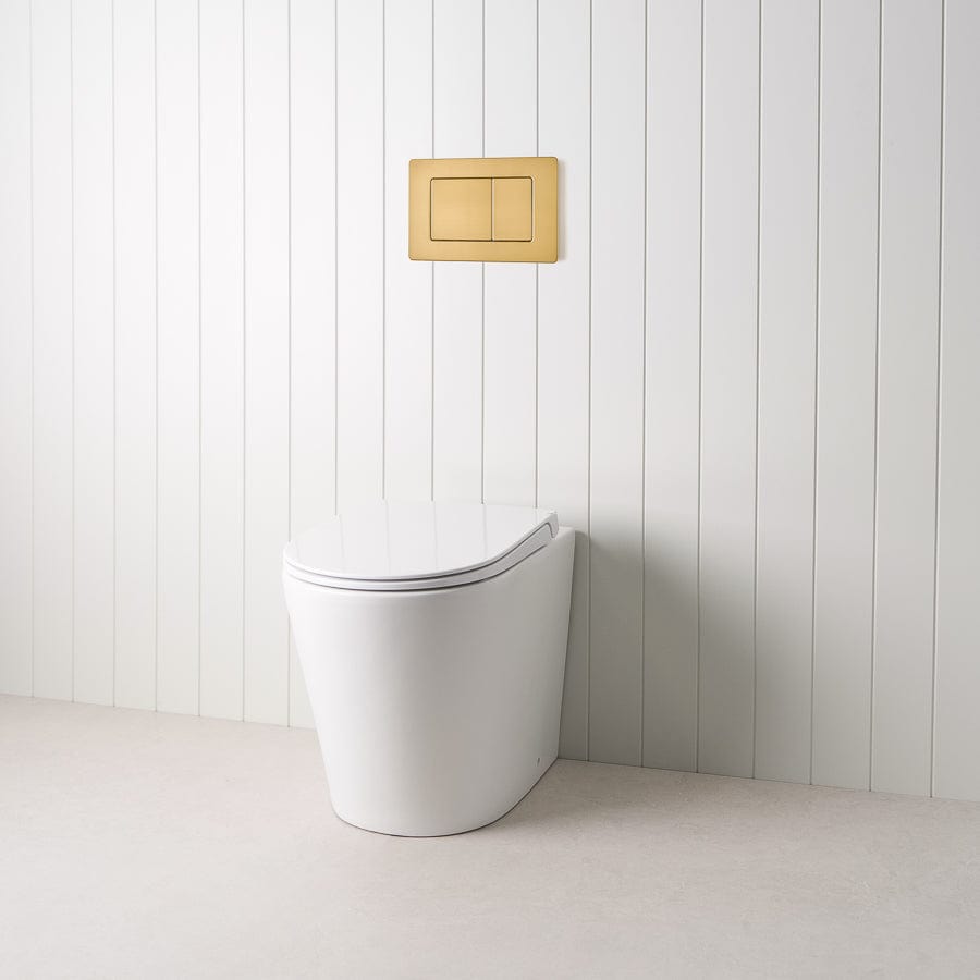 TileCloud TOILETS Angled In-Wall Toilet With Rectangle Brushed Brass Buttons