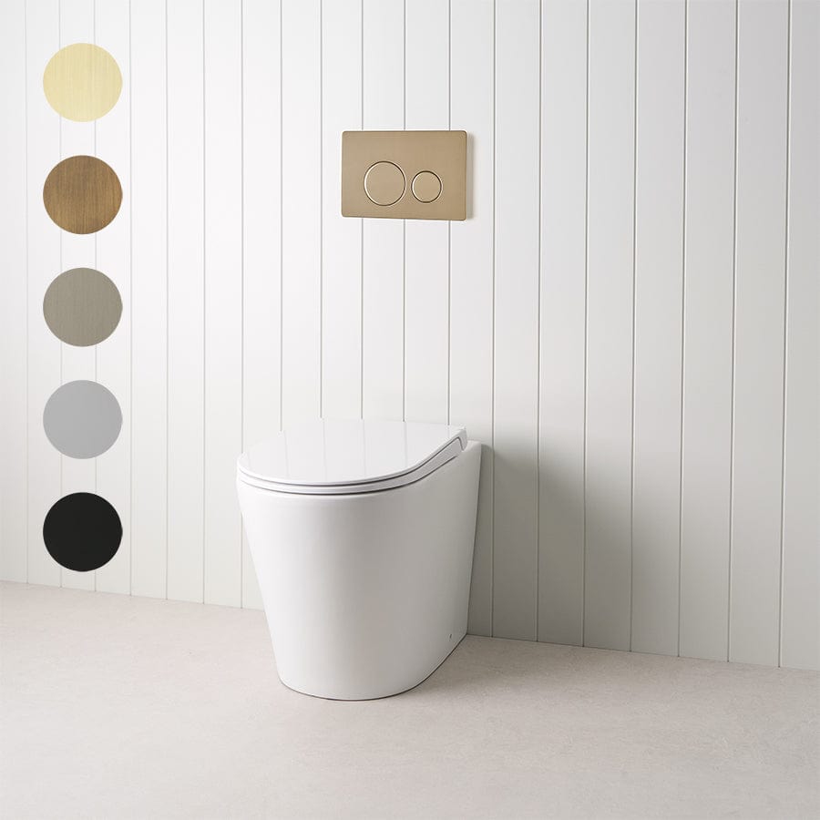 TileCloud TOILETS Angled In-Wall Toilet With Round Warm Brushed Nickel Buttons