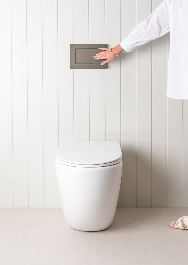 TileCloud TOILETS Curved In-Wall Toilet With Rectangle Gunmetal Buttons