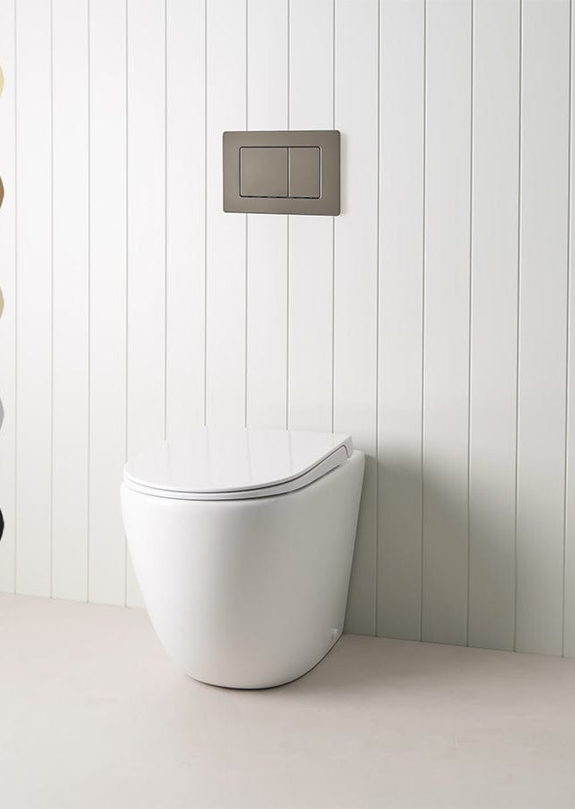 TileCloud TOILETS Curved In-Wall Toilet With Rectangle Gunmetal Buttons