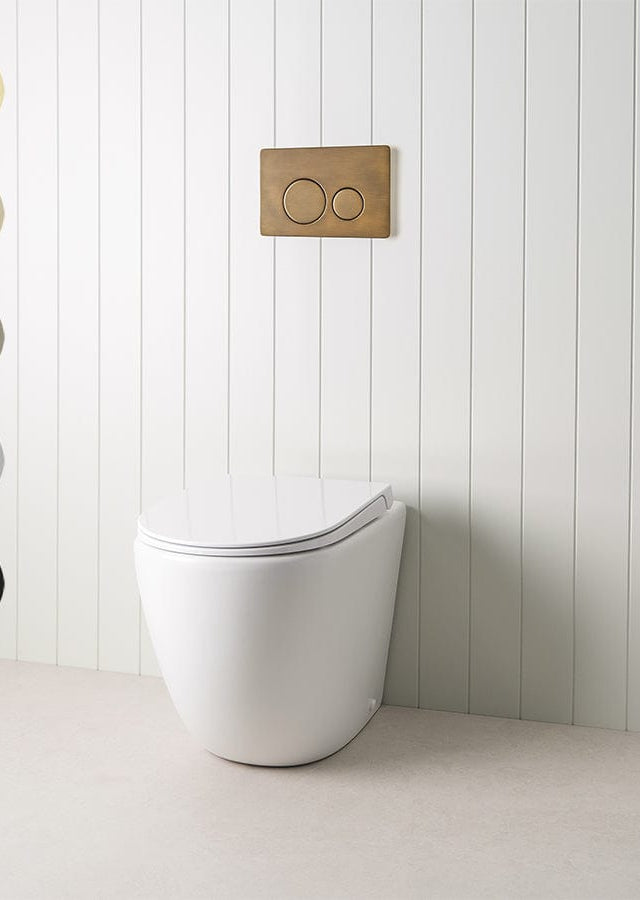 TileCloud TOILETS Curved In-Wall Toilet With Round Antique Brass Buttons