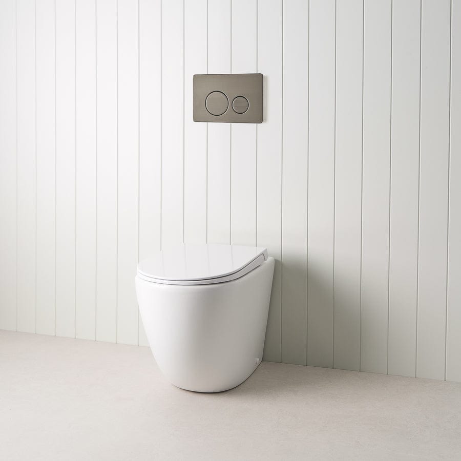 TileCloud TOILETS Curved In-Wall Toilet With Round Gunmetal Buttons