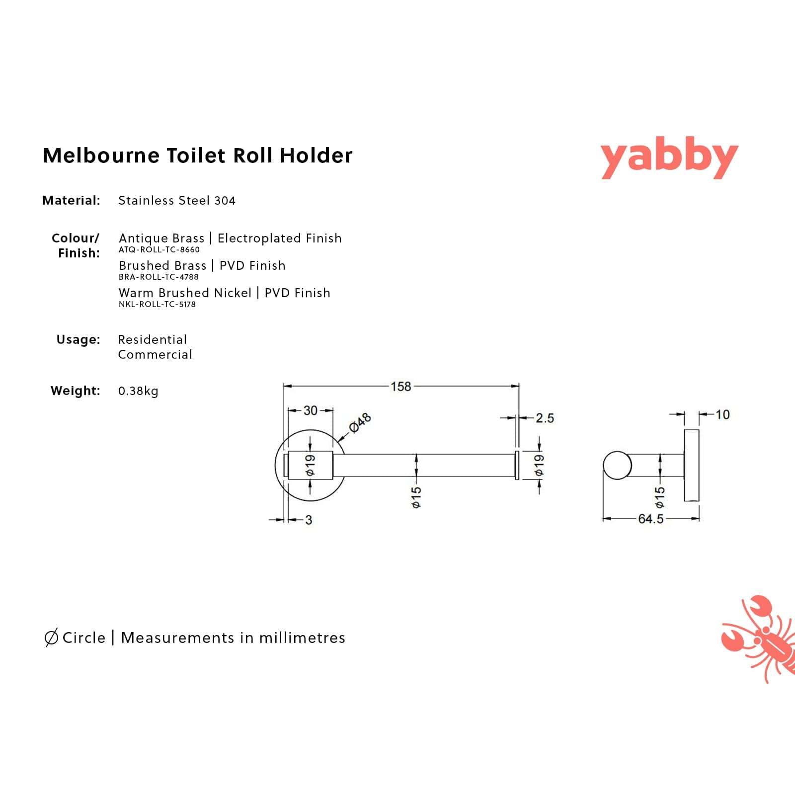TileCloud TAPWARE Melbourne Toilet Roll Holder Warm Brushed Nickel