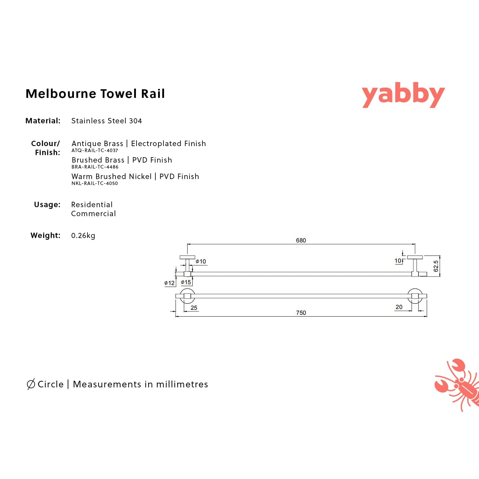 TileCloud TAPWARE Melbourne Towel Rail Warm Brushed Nickel 750mm