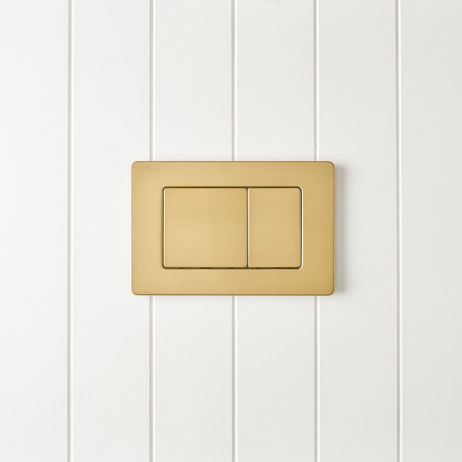 TileCloud TOILETS Angled In-Wall Toilet With Rectangle Brushed Brass Buttons