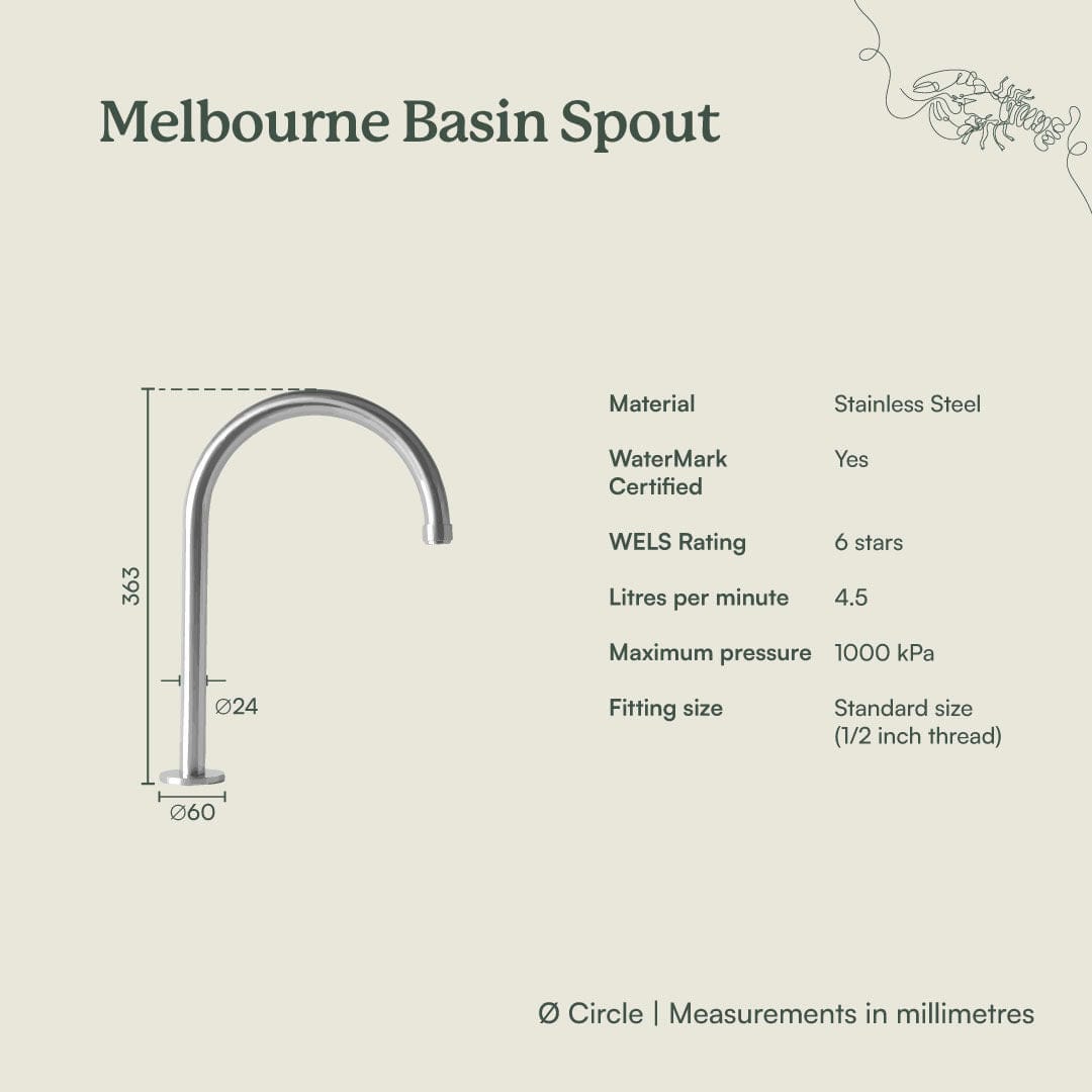 Yabby TAPWARE Melbourne Basin Spout Warm Brushed Nickel