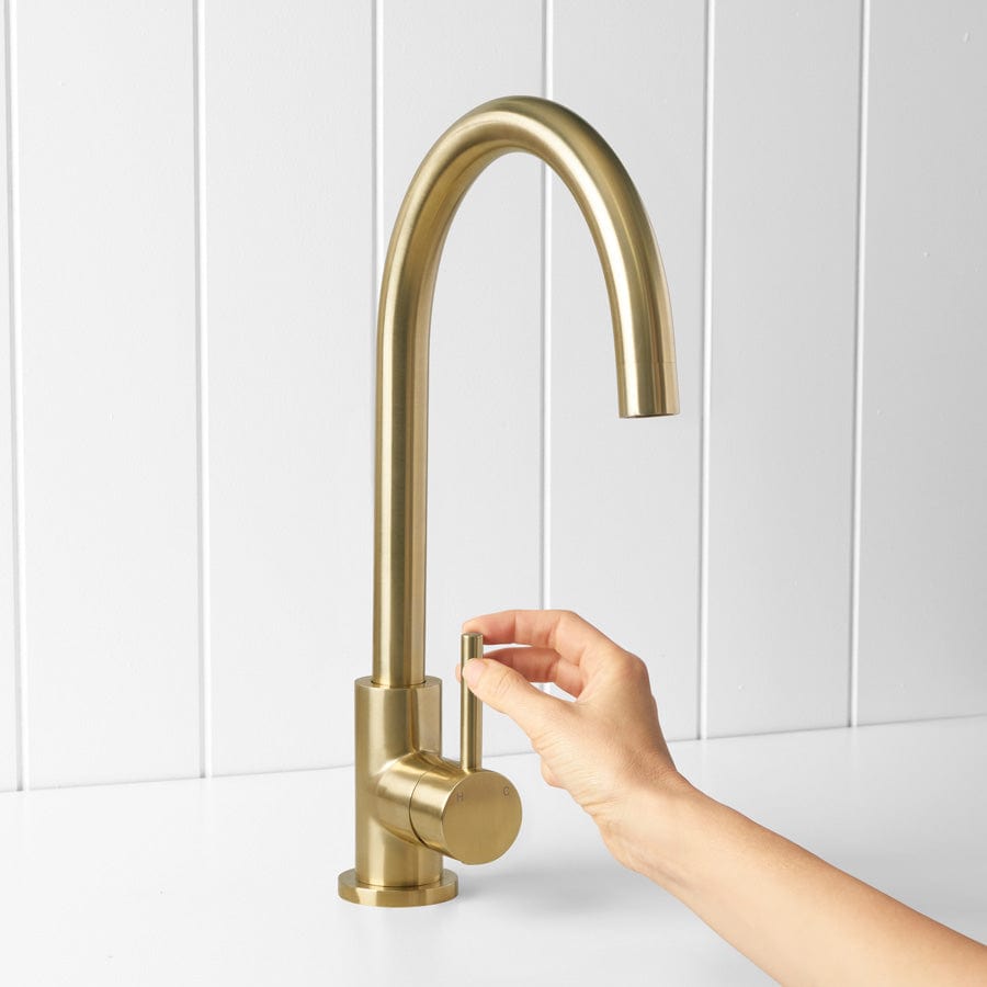 Round Kitchen Mixer Brushed Brass Tilecloud