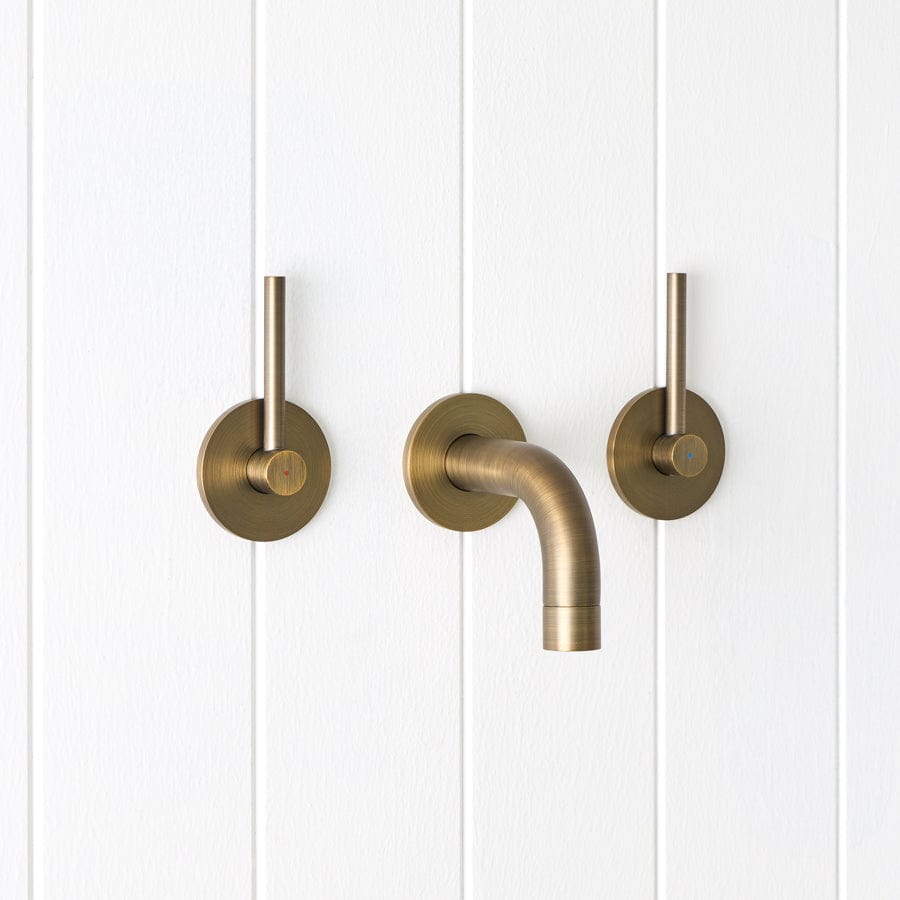 Yabby TAPWARE Sydney Wall Spout + Double Handle Taps Antique Brass