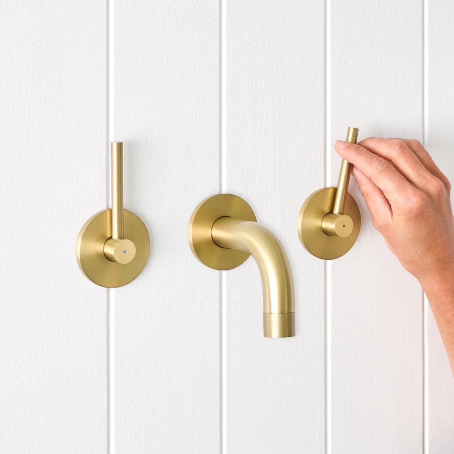 Yabby TAPWARE Sydney Wall Spout + Double Handle Taps Brushed Brass
