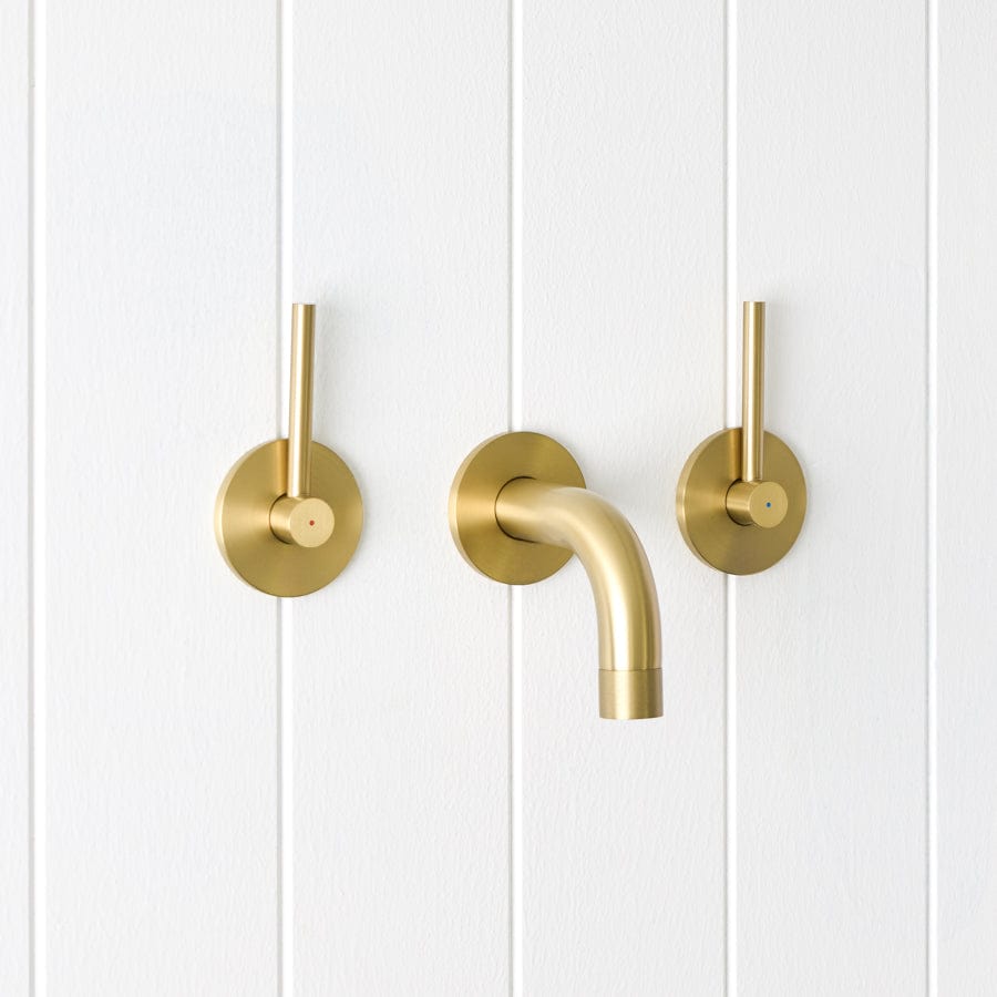 Yabby TAPWARE Sydney Wall Spout + Double Handle Taps Brushed Brass