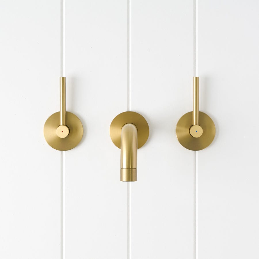 Yabby TAPWARE Sydney Wall Spout + Double Handle Taps Brushed Brass
