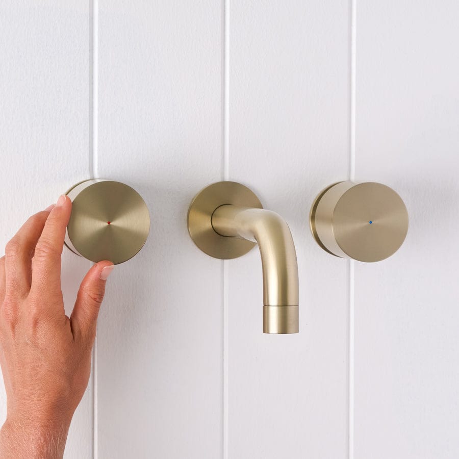 Yabby TAPWARE Sydney Wall Spout + Round Wall Taps Warm Brushed Nickel