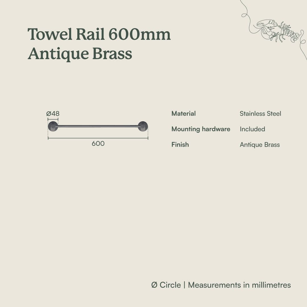 Yabby TAPWARE Towel Rail Antique Brass