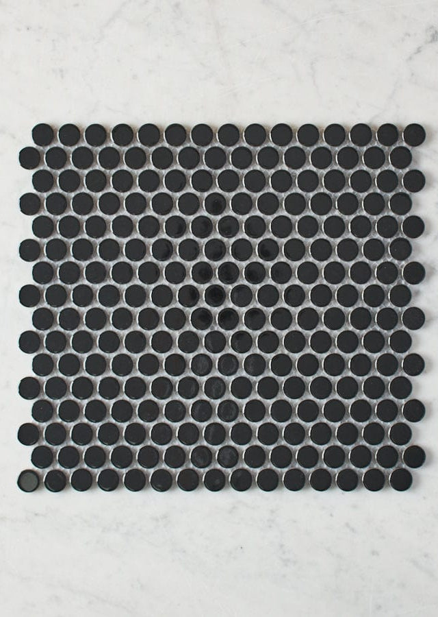 Pacific Greenwood TILE Broadwater Black Gloss Penny Round Mosaic Tile