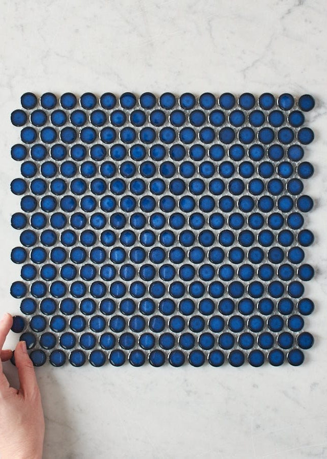 Pacific Greenwood TILE Broadwater Cobalt Blue Gloss Penny Round Mosaic Tile