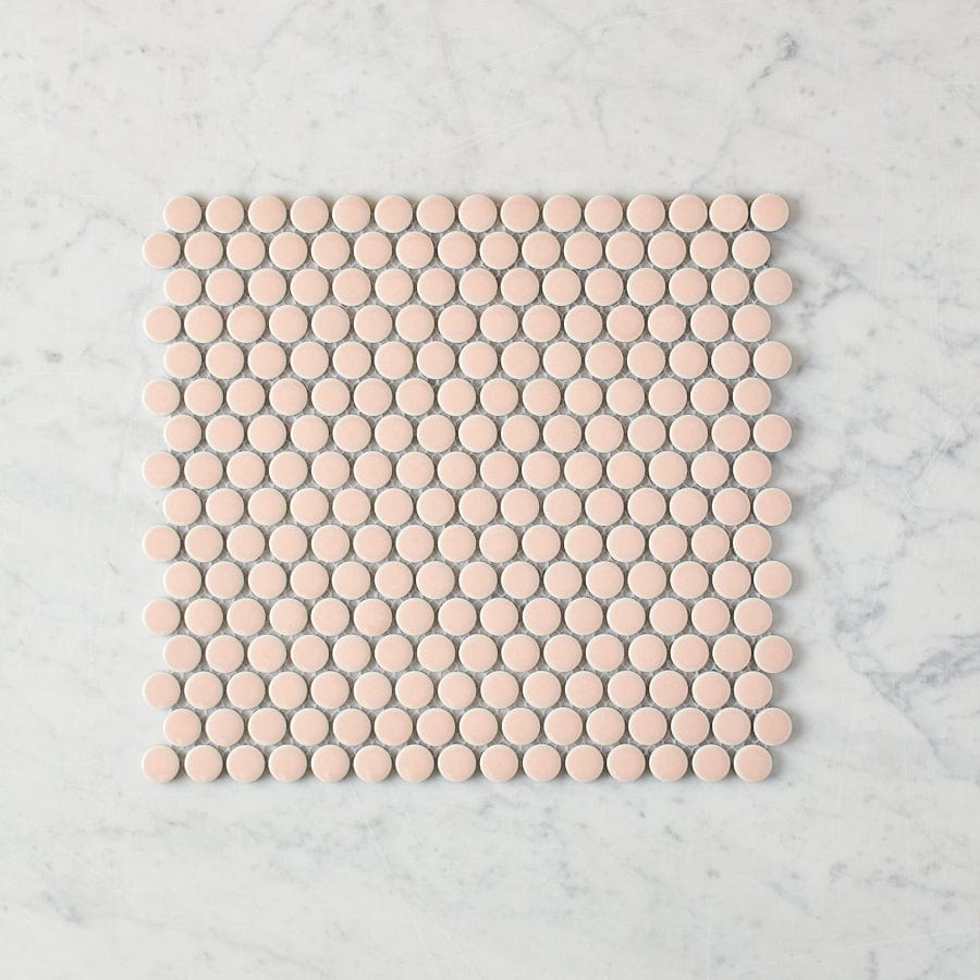 Pacific Greenwood TILE Broadwater Pink Gloss Penny Round Mosaic Tile