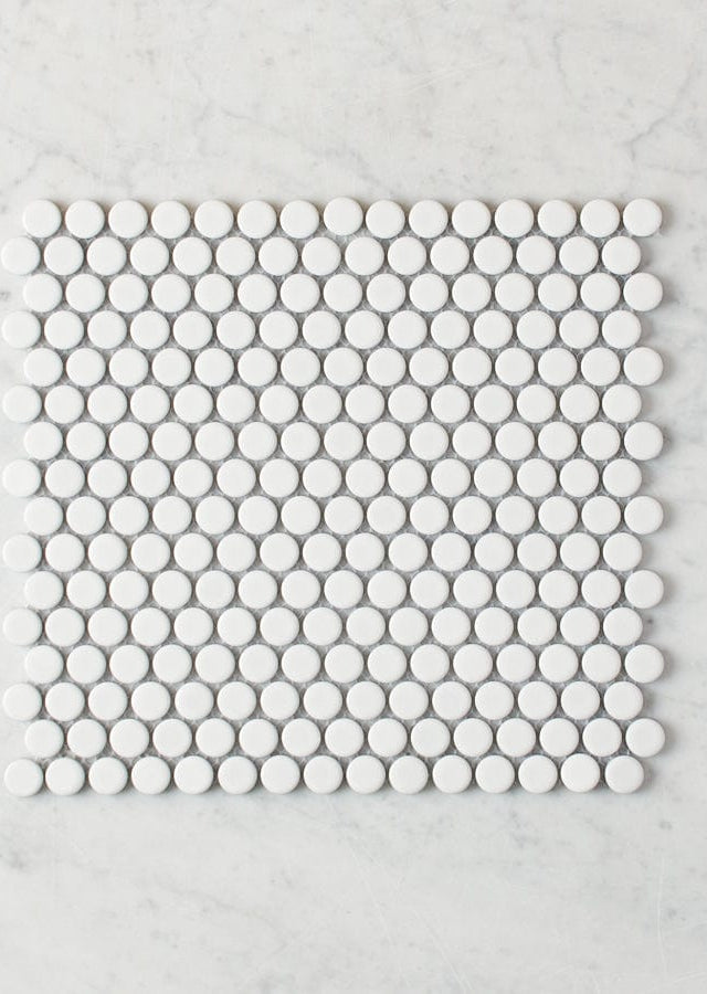 Pacific Greenwood TILE Broadwater White Gloss Penny Round Mosaic Tile