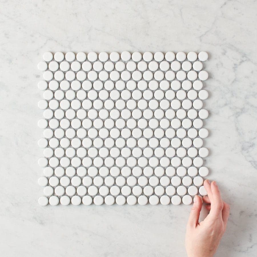 Broadwater White Gloss Penny Round Mosaic Tile