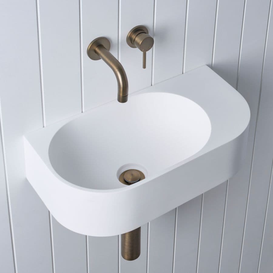 Wall Hung Basin with Wall Mixer Set Antique Brass