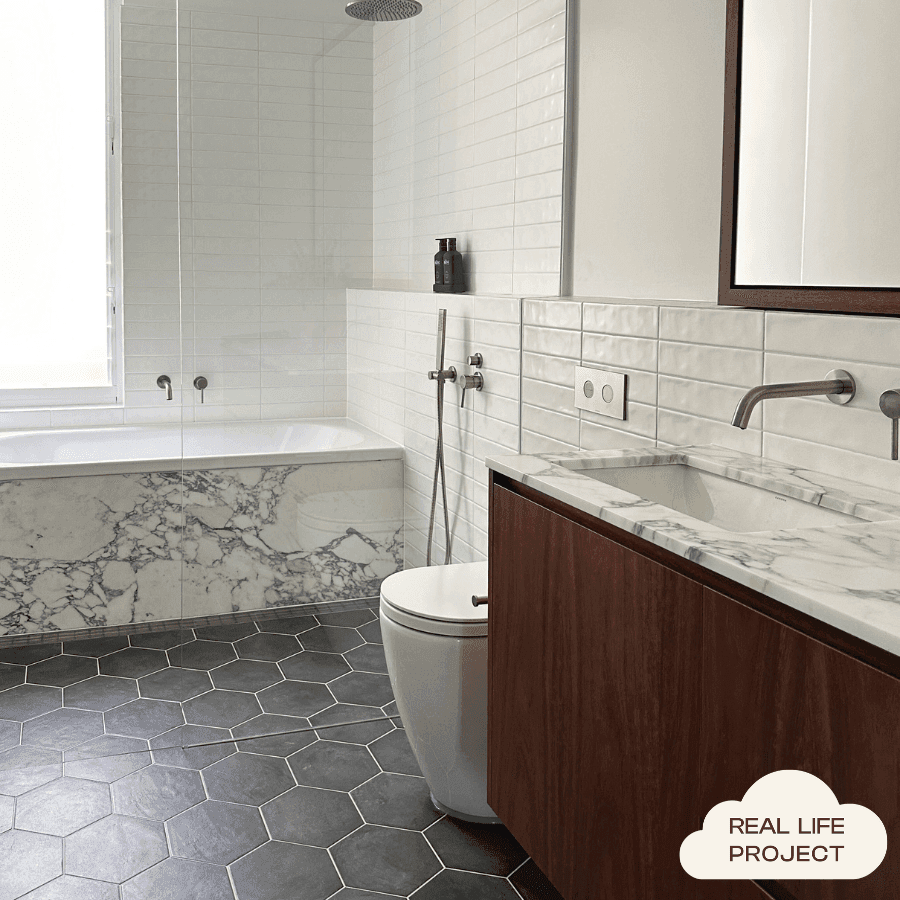 Brighton Beach Black Encaustic Look Hexagon Tile