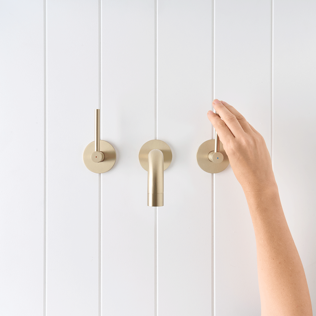 Sydney Wall Spout + Double Handle Taps Warm Brushed Nickel