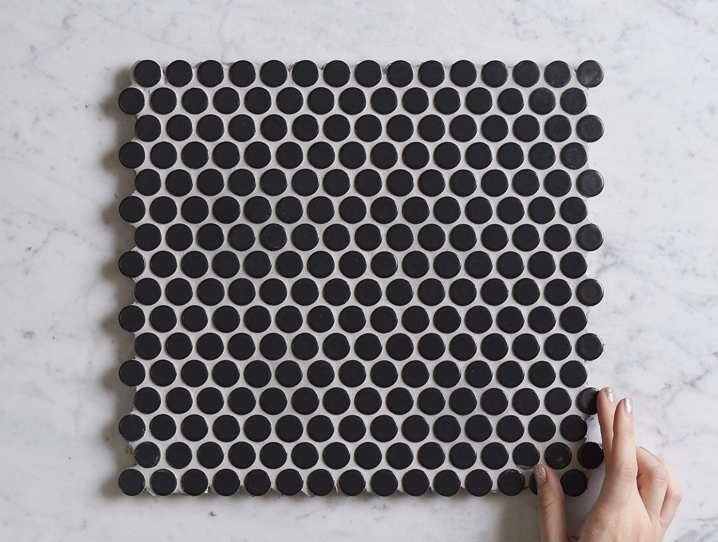 Broadwater Black Matte Penny Round Mosaic Tile