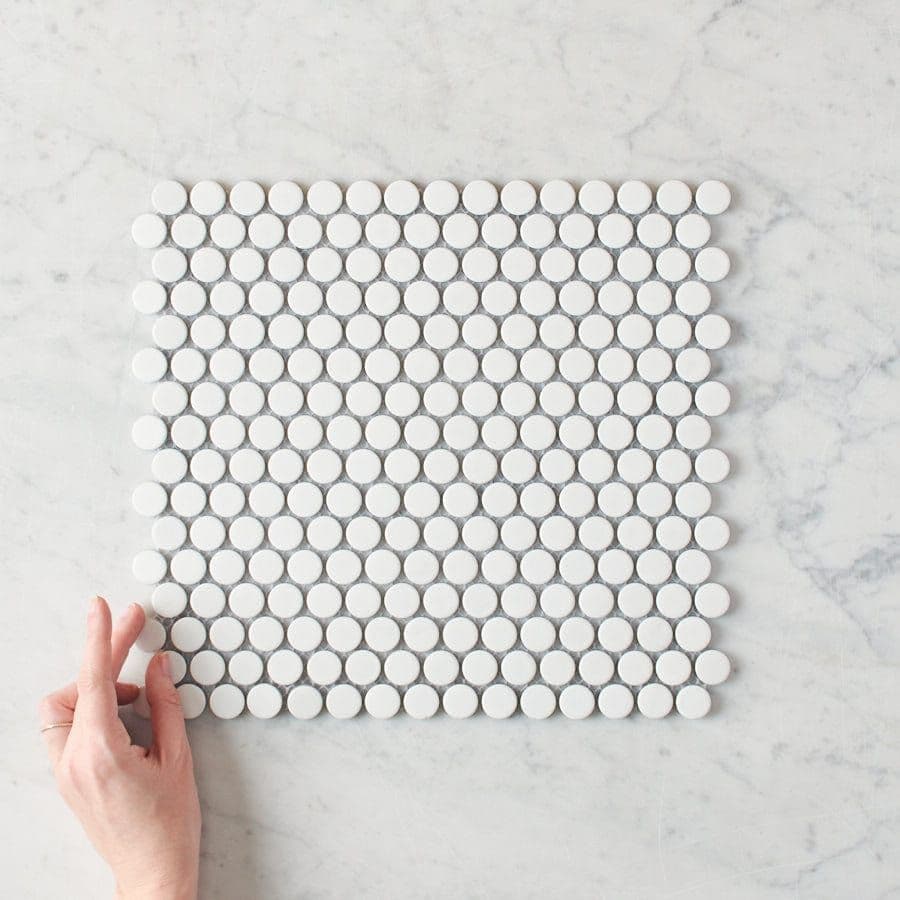 Broadwater White Matte Penny Round Mosaic Tile