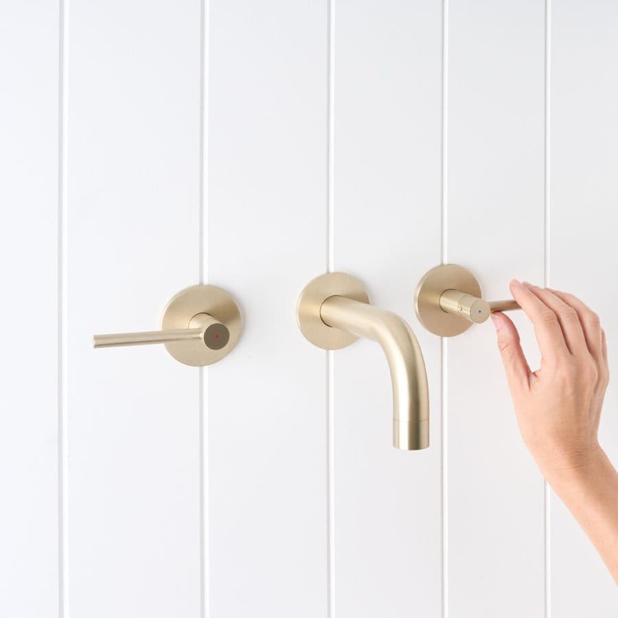 Sydney Wall Spout + Double Handle Taps Warm Brushed Nickel