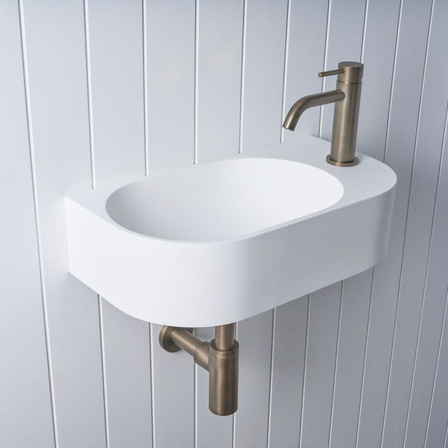 Wall Hung Basin with Short Basin Mixer Set Antique Brass