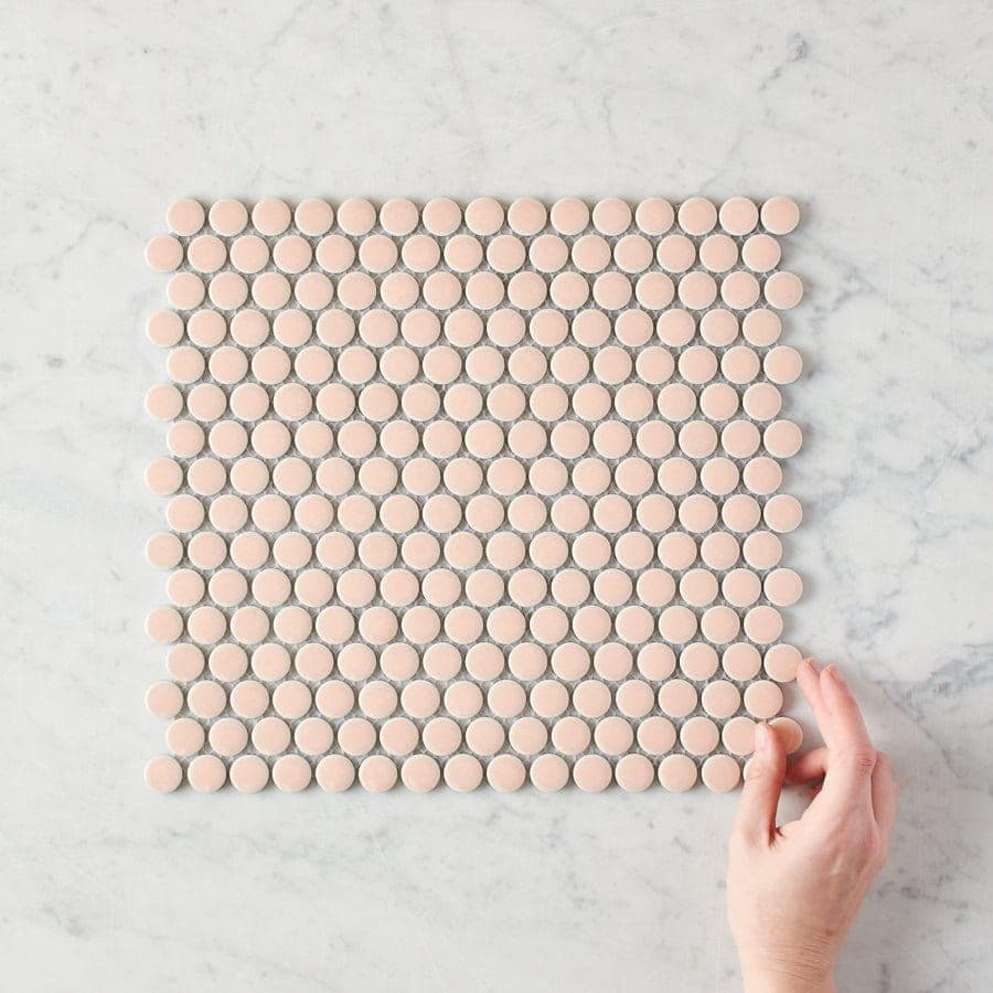 Broadwater Pink Gloss Penny Round Mosaic Tile