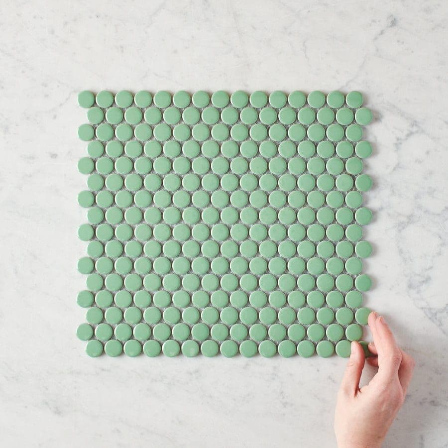 Broadwater Green Gloss Penny Round Mosaic Tile