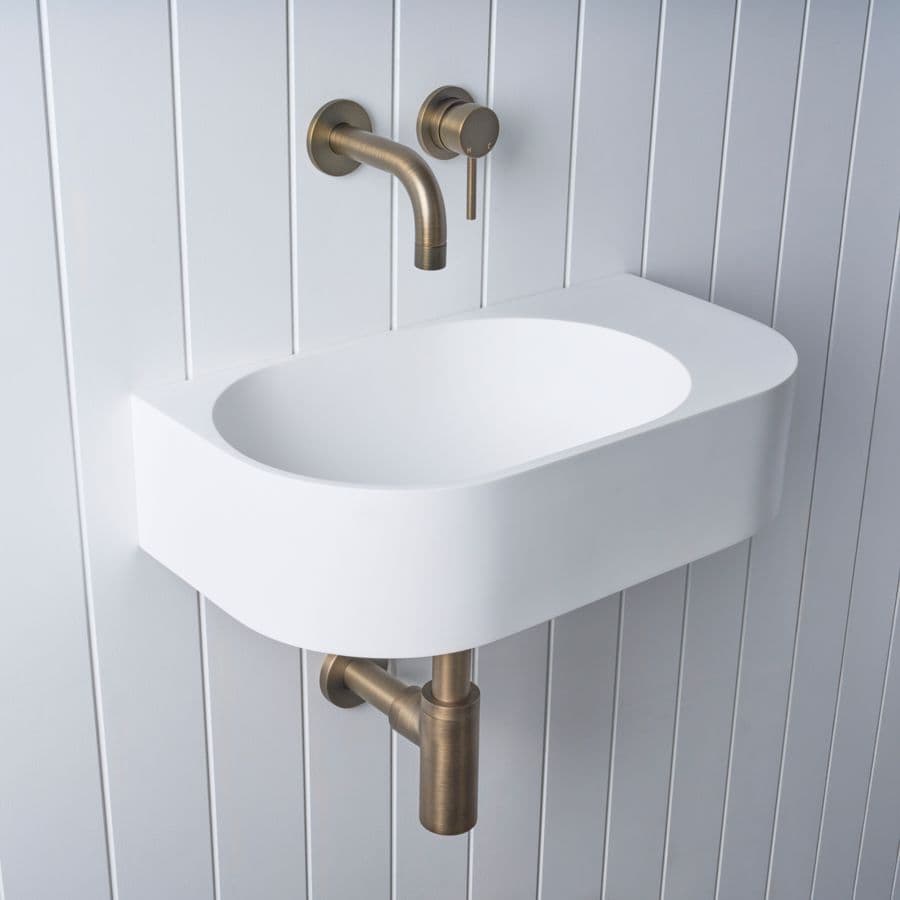 Wall Hung Basin with Wall Mixer Set Antique Brass