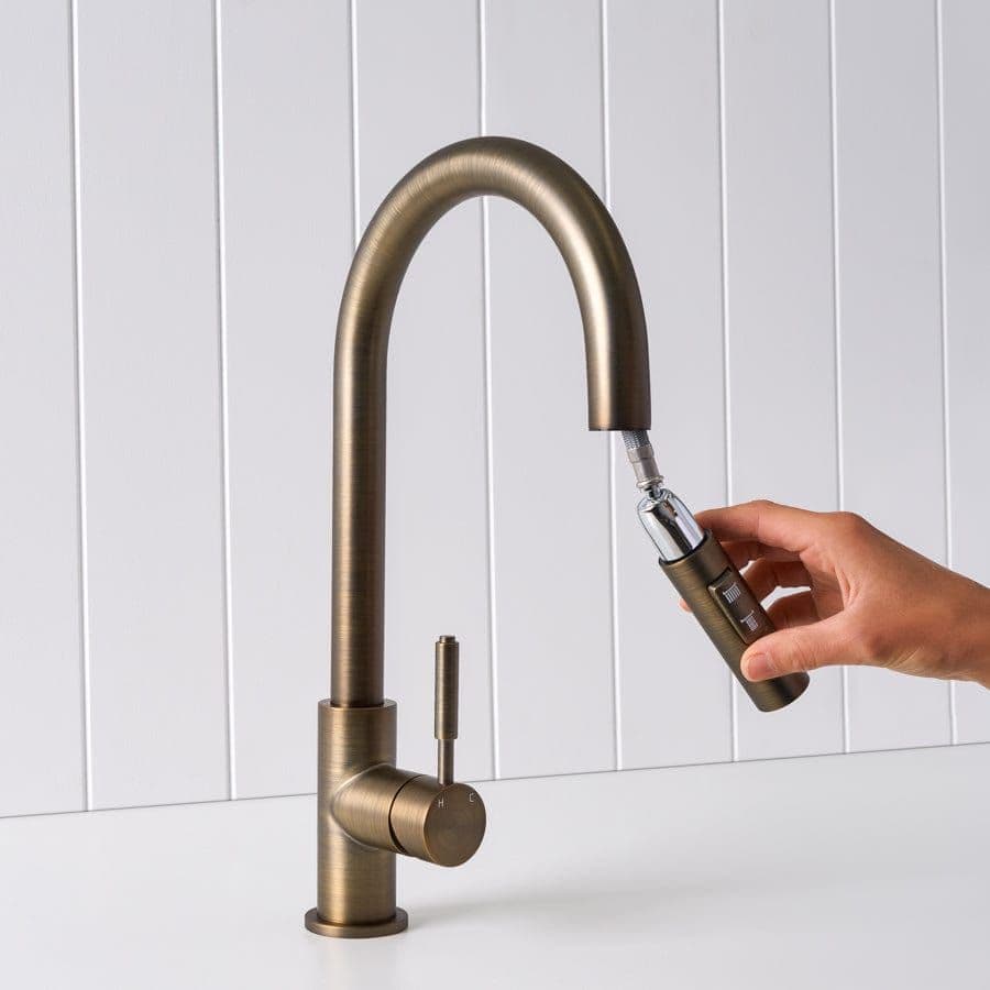 Melbourne Dual Function Pullout Kitchen Mixer Antique Brass