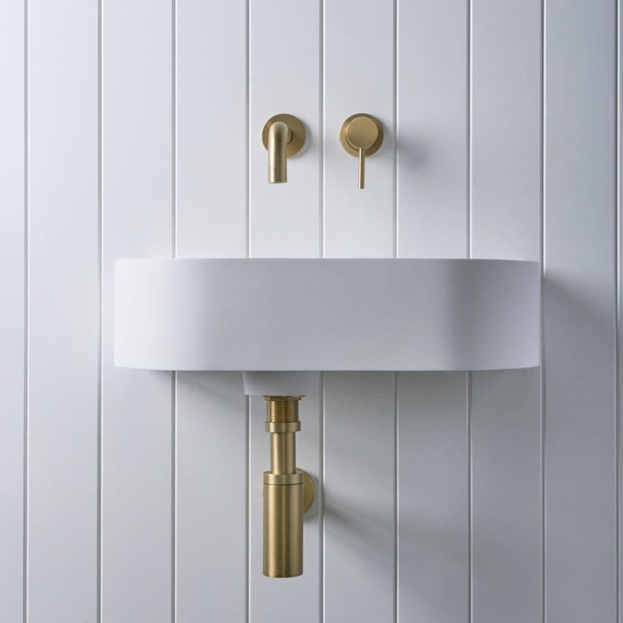 Wall Hung Basin with Wall Mixer Set Brushed Brass