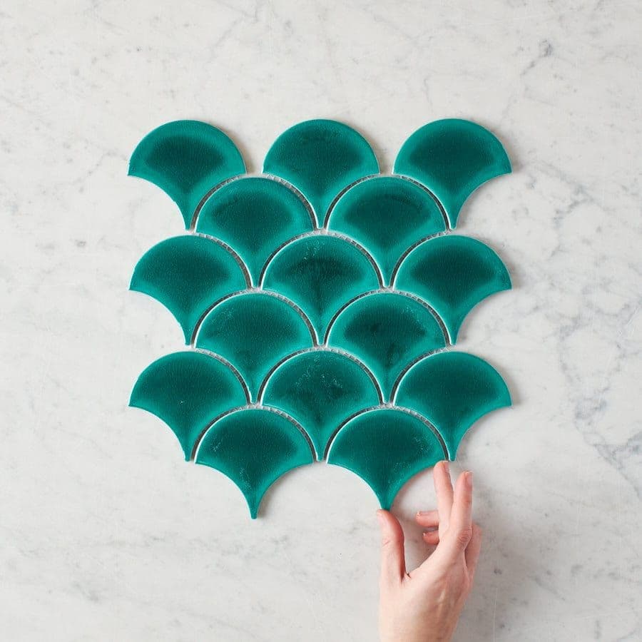 Coral Bay Gloss Teal Fish Scale Tile