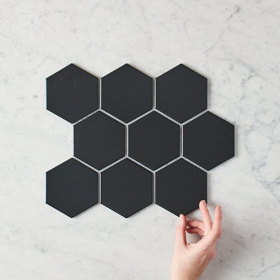 Meadow Springs Matte Black Hexagon Mosaic Tile