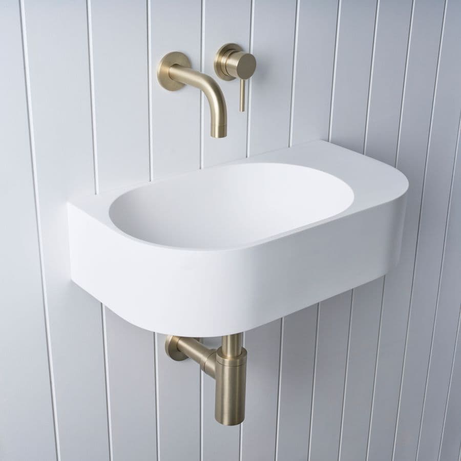 Wall Hung Basin with Wall Mixer Set Warm Brushed Nickel