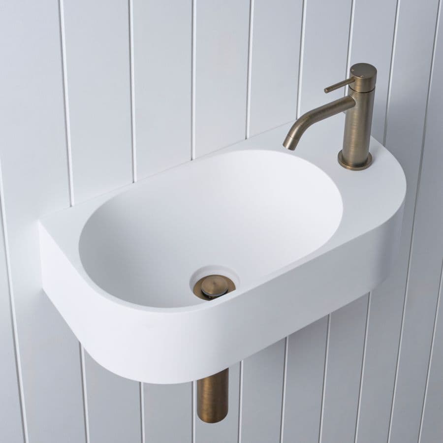 Wall Hung Basin with Short Basin Mixer Set Antique Brass