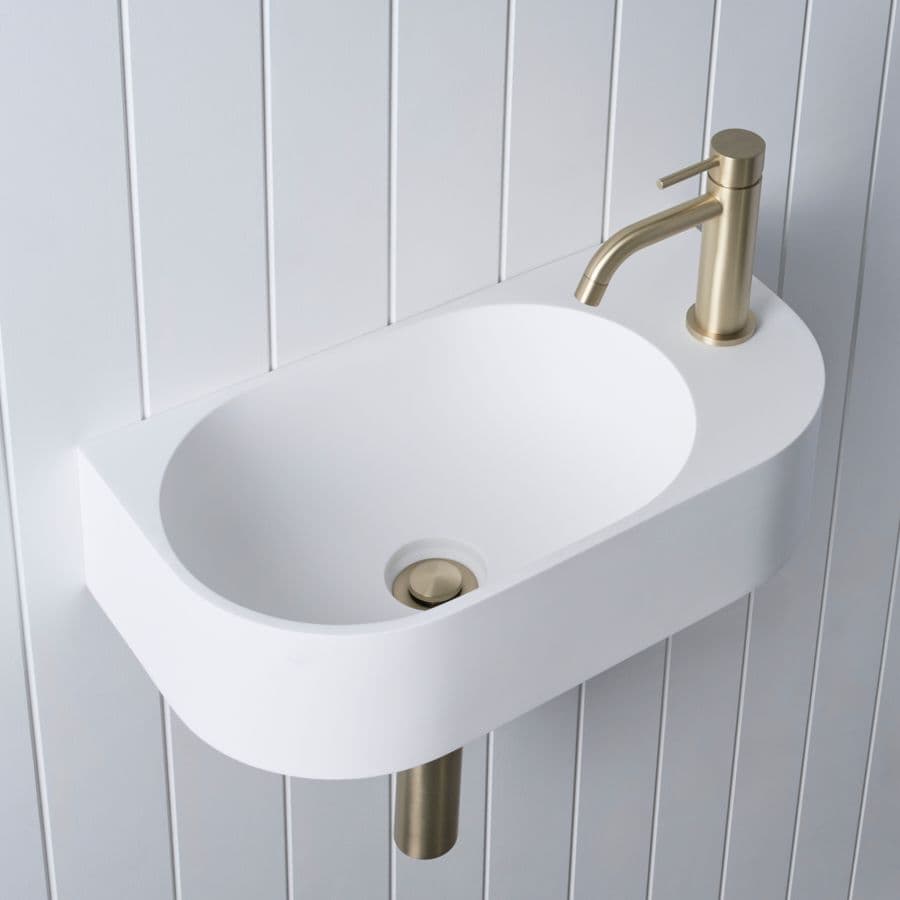 Wall Hung Basin with Short Basin Mixer Set Warm Brushed Nickel
