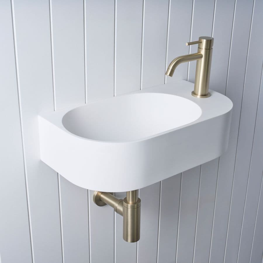Wall Hung Basin with Short Basin Mixer Set Warm Brushed Nickel