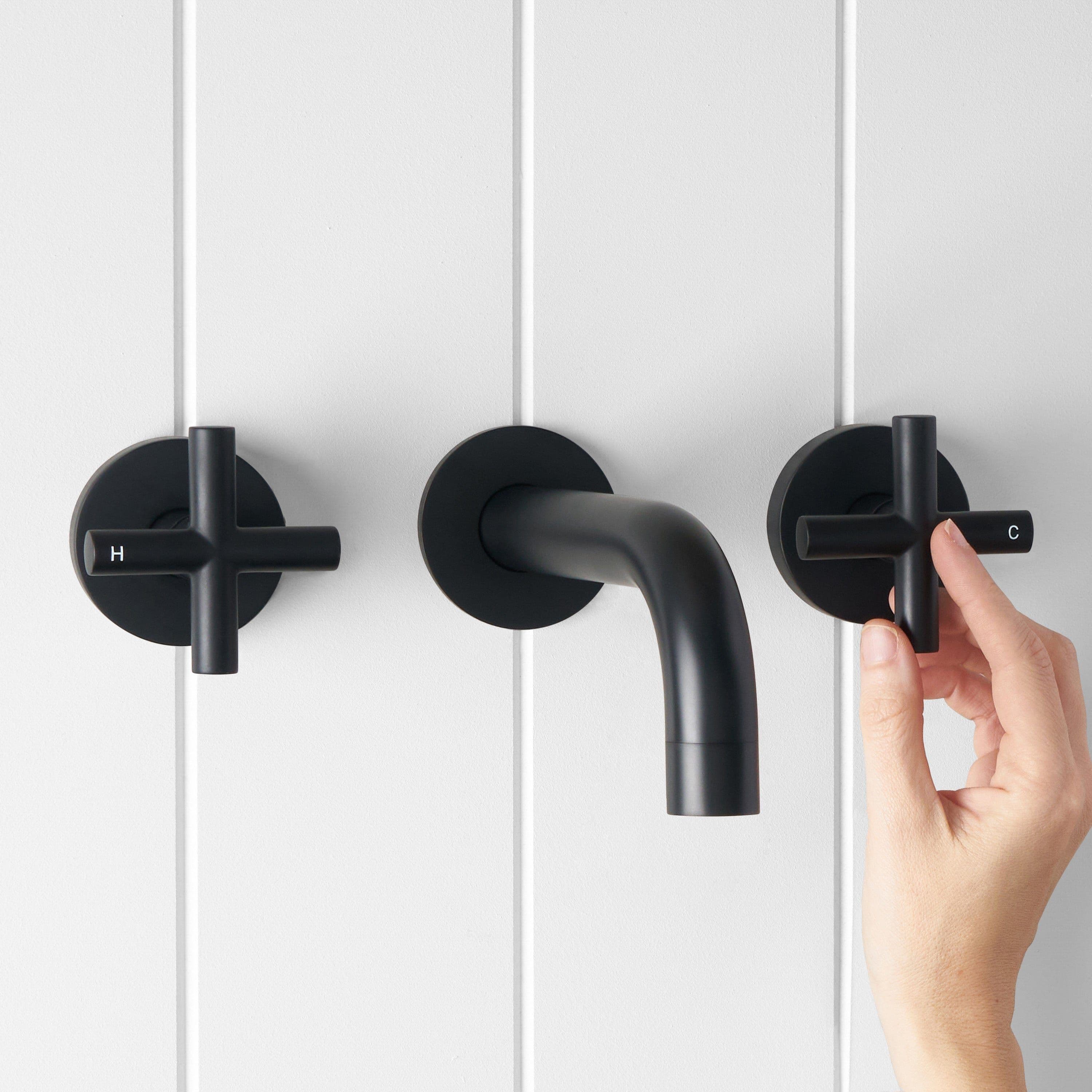Wall spout + Cross taps Matte Black