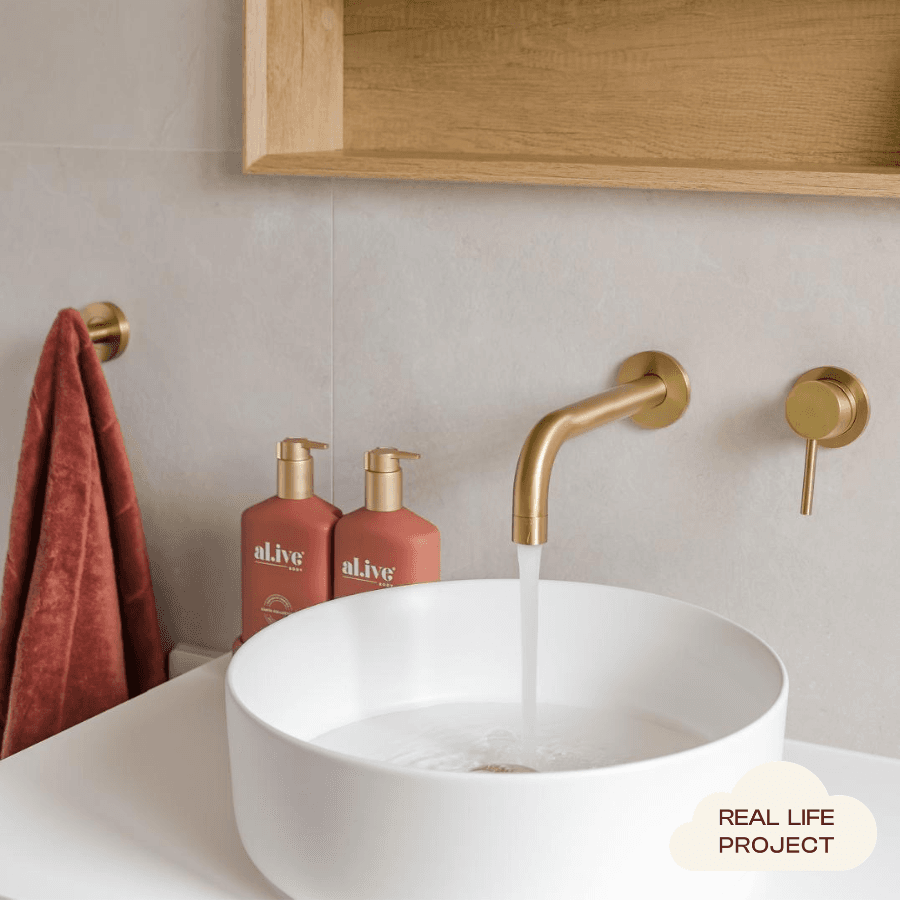 Sydney Wall Spout + Wall Mixer Brushed Brass