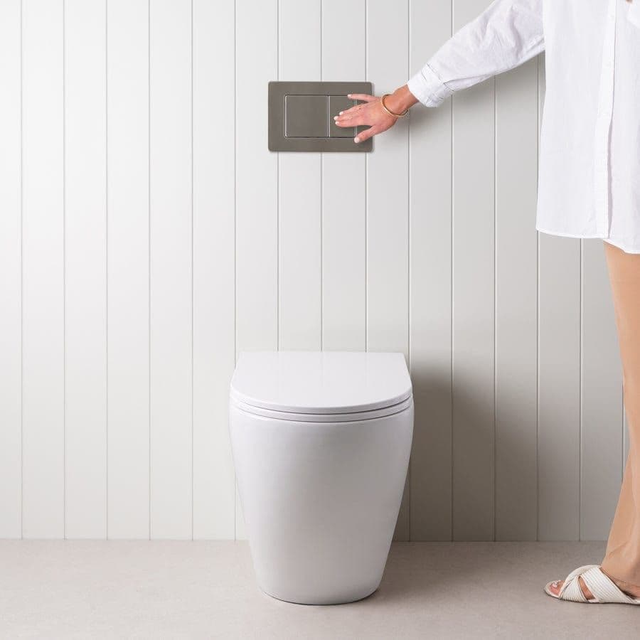 Curved In-Wall Toilet With Rectangle Stainless Steel Buttons