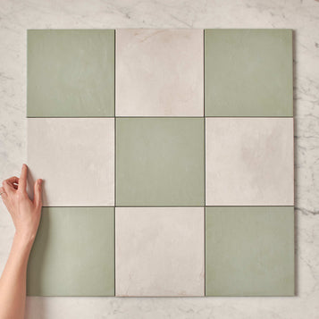 Bronte Checkerboard Sage & White Tile