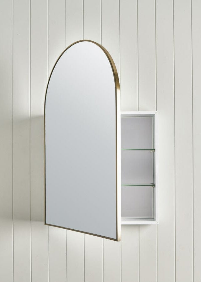 TileCloud BATHWARE Arch Mirror Cabinet Brushed Brass