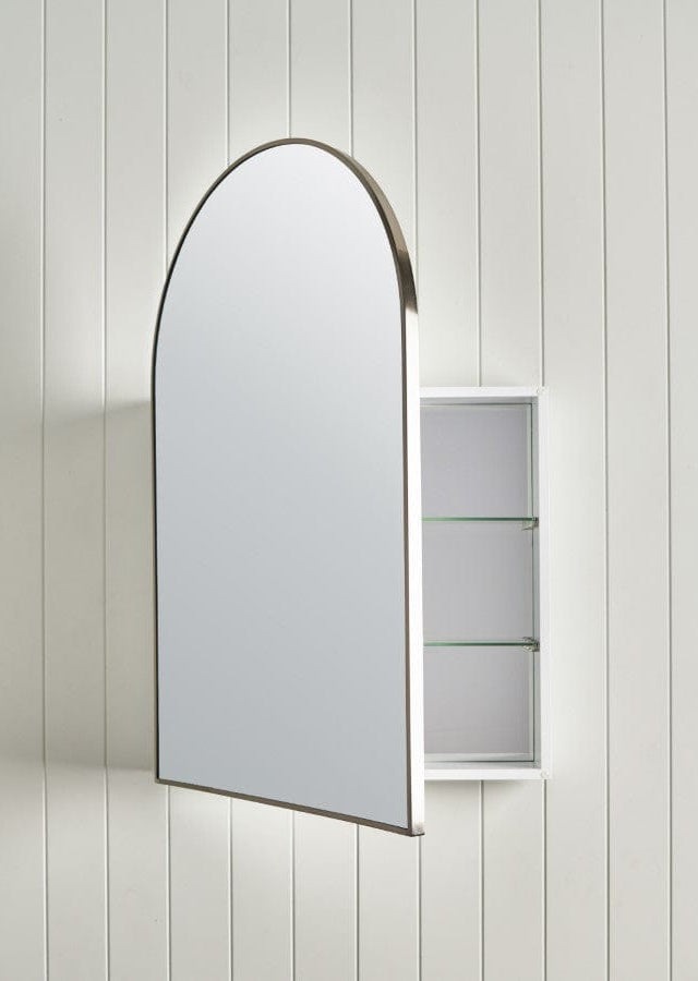 TileCloud BATHWARE Arch Mirror Cabinet Warm Brushed Nickel