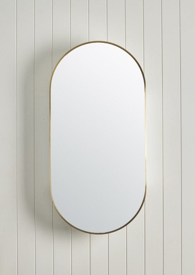 TileCloud BATHWARE Oval Mirror Cabinet Brushed Brass