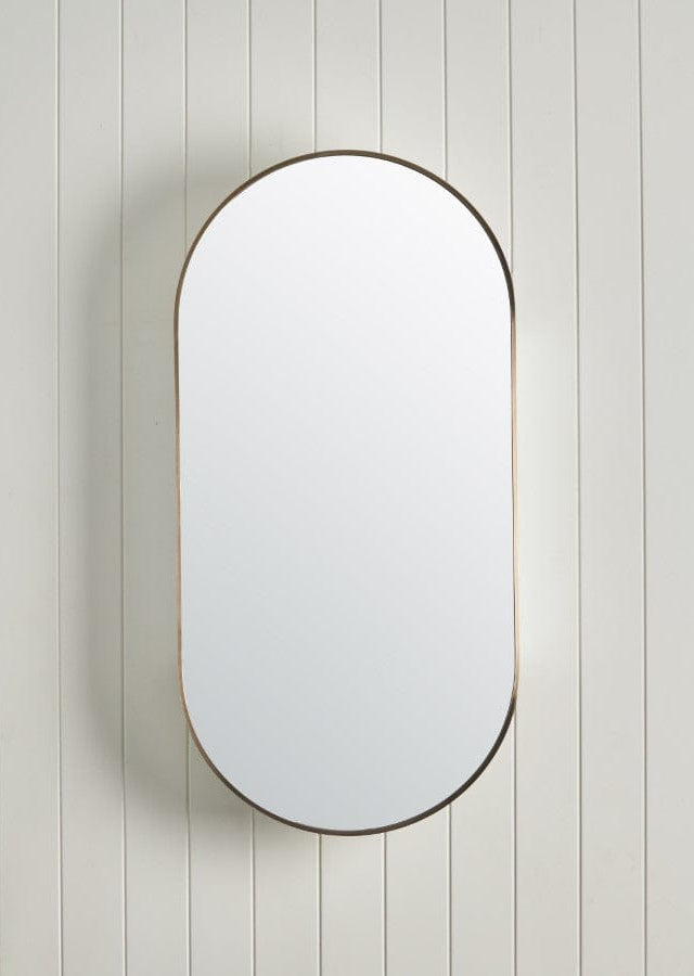 TileCloud BATHWARE Oval Mirror Cabinet Warm Brushed Nickel