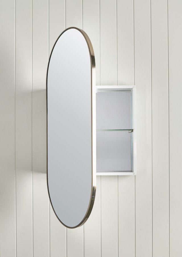 TileCloud BATHWARE Oval Mirror Cabinet Warm Brushed Nickel