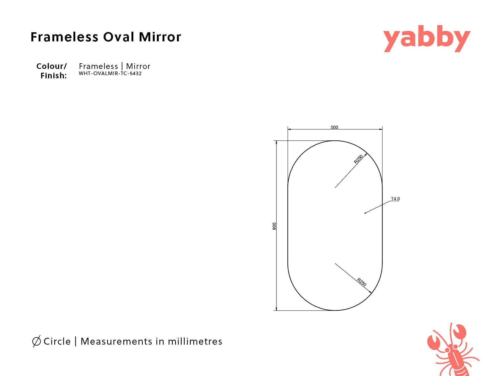 TileCloud BATHWARE Oval Mirror Frameless